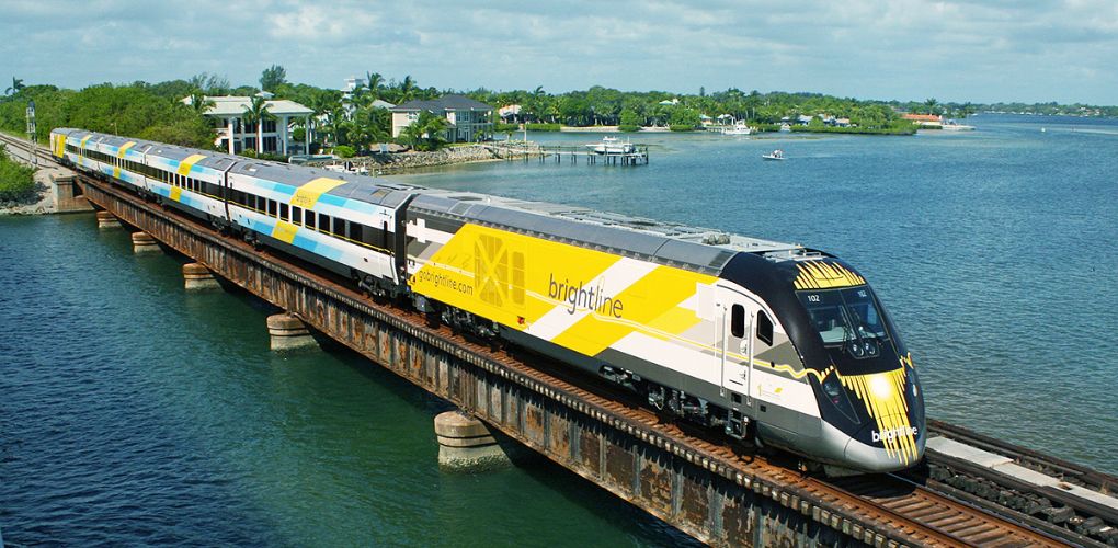 Brightline train going across water