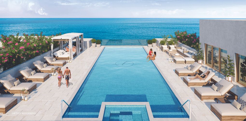 Luxury condominium rooftop pool deck