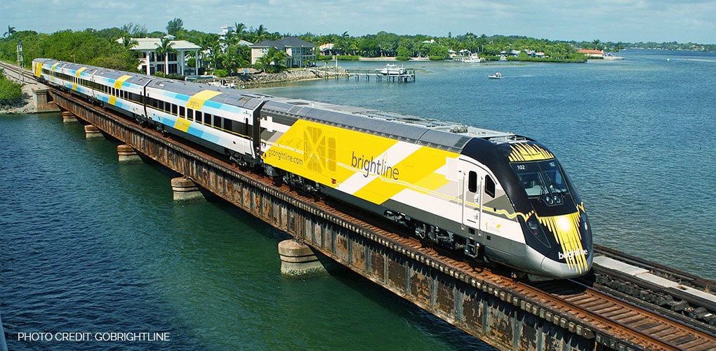 Brightline high-speed train traveling to Florida's Space Coast