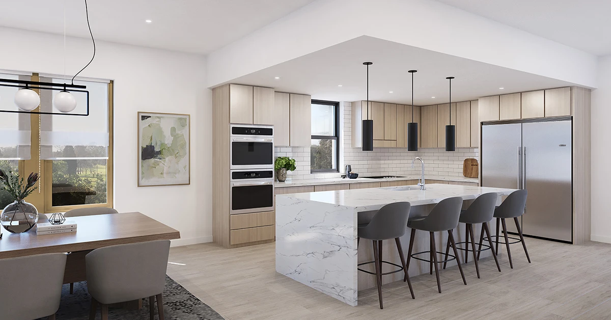 Modern kitchen with island and bar seating